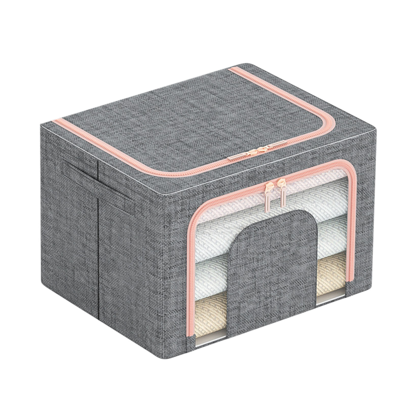 Vadktai Clothes Storage, Foldable Storage and Organization, Storage Bins with Lids, Blanket Storage with Clear Window, Closet Storage with Reinforced Handles for Clothing, Bedding, Gray